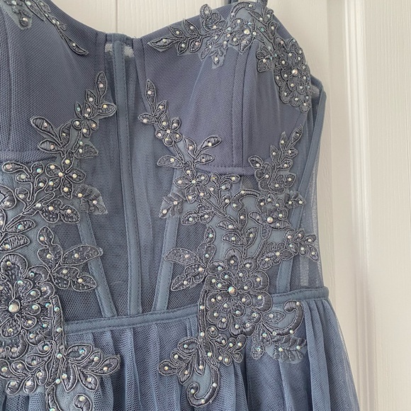 Windsor Blue Mesh Corset Prom Dress - Picture 5 of 12